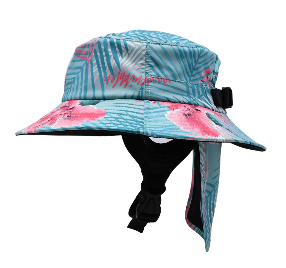 Surf hat for women, floral sun hat, water sports hat for ladies, colourful sports cap, Scribbler hat, surfing, kayaking, head wear, SUP, body boarding, sailing, fishing, sun protection, slap on a hat, sun smart, sun safe, New Zealand, kiwi, NZ