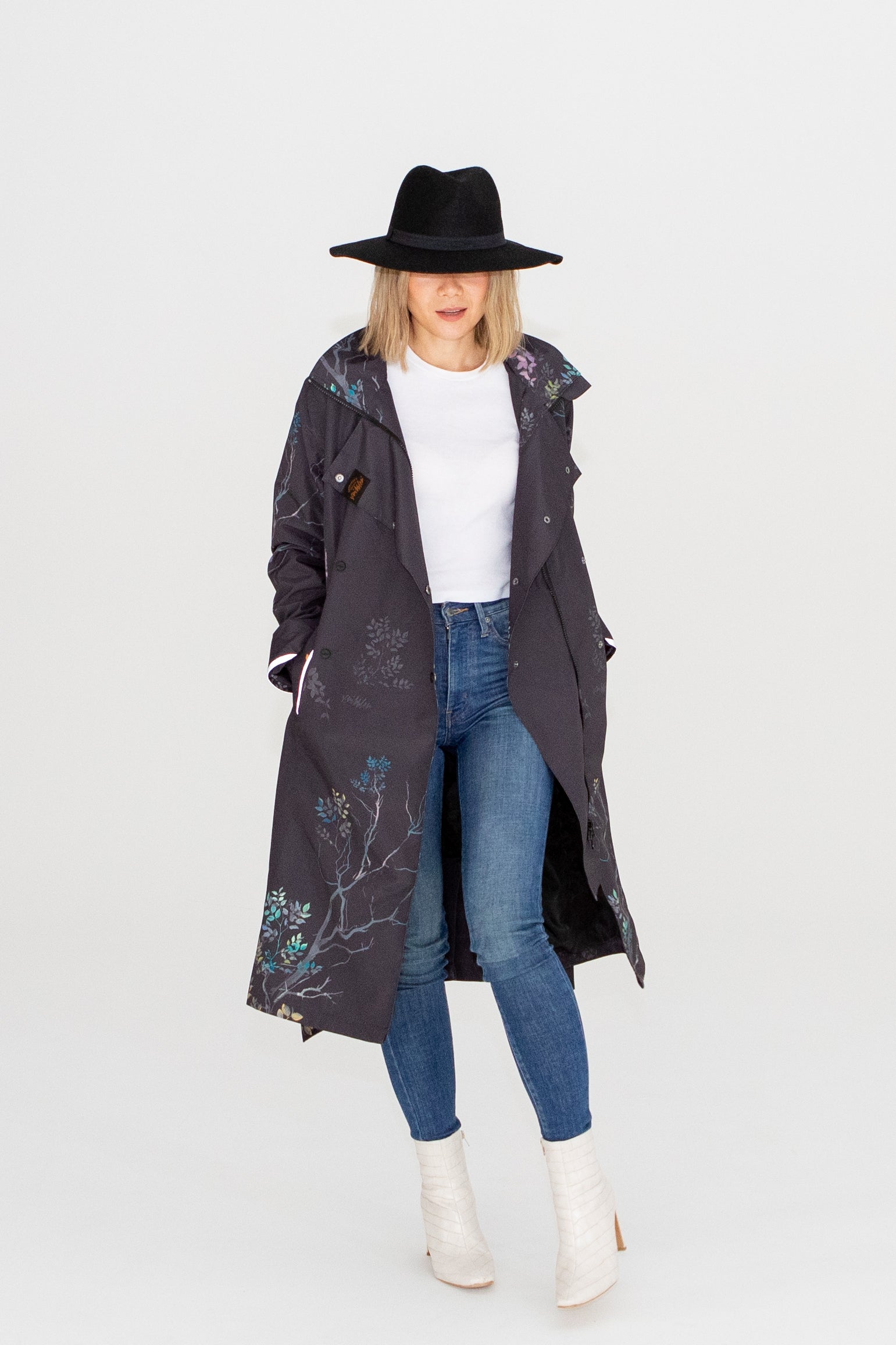 【deres】feather spring coat Double Breasted Trench Coat For Spring: Violet Bloom
