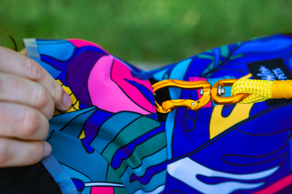 Scribbler pets, waterproof raincoat for dogs, rain jacket for dog, outerwear for dogs, waterproof, seam sealed, recycled plastic, jungle print, unisex, printed rainwear for pets, lightweight, collar access, no velcro, sustainable